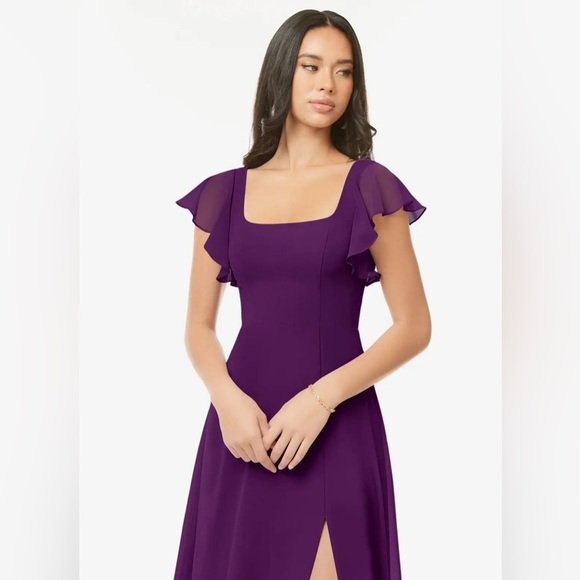 NWT Grape A-Line Ruffled Chiffon Dress in size 0 - Picture 5 of 7